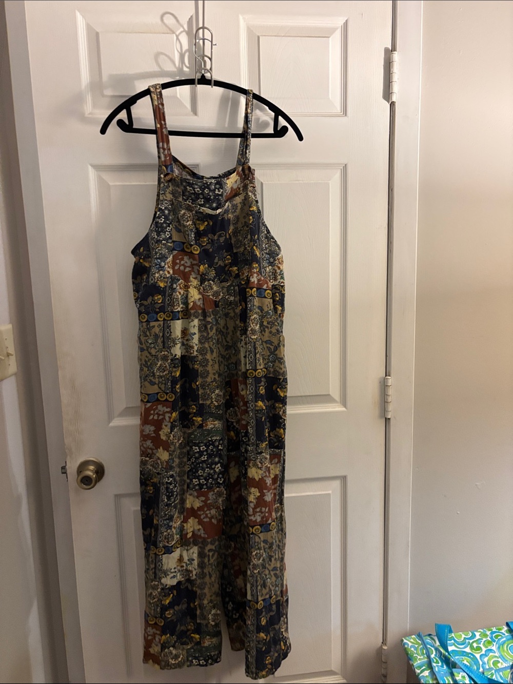 Sleeveless Patchwork Print Maxi Dress - Navy, Rust & Cream